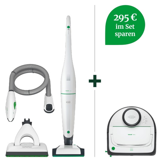 VB100 Akku-Staubsauger & VR300 Saugroboter Komfort-Set VB100 Akku-Staubsauger & VR300 Saugroboter Komfort-Set