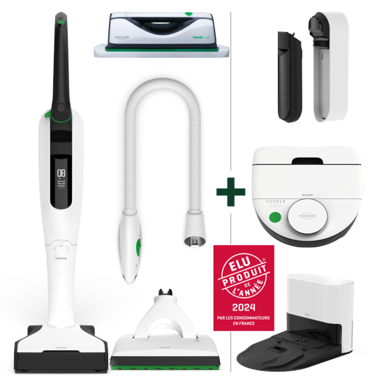 Aspirateur laveur sans fil Kobold VK7 + Brosseur Textiles PB7 + Nettoyeur de vitres VG100 + Robot VR7 + base d’autovidage + 1 chargeur double
