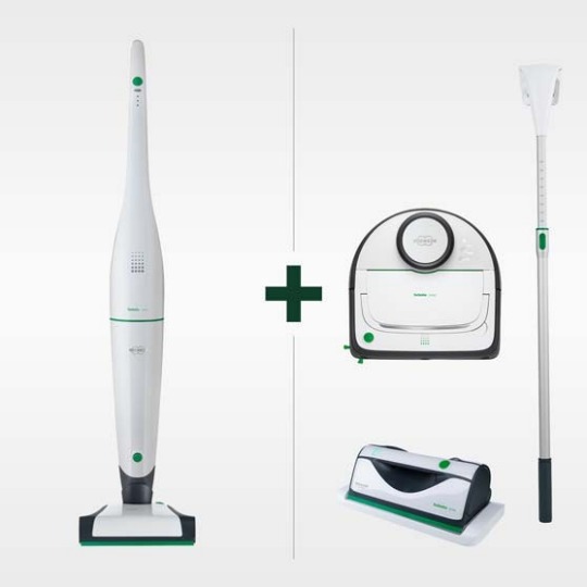 Aspirapolvere senza filo Folletto VB100 + Robot Aspirapolvere Folletto VR300 + Lavavetro Folletto VG100 con Prolunga Aspirapolvere senza filo Folletto VB100 + Robot Aspirapolvere Folletto VR300 + Lavavetro Folletto VG100 con Prolunga